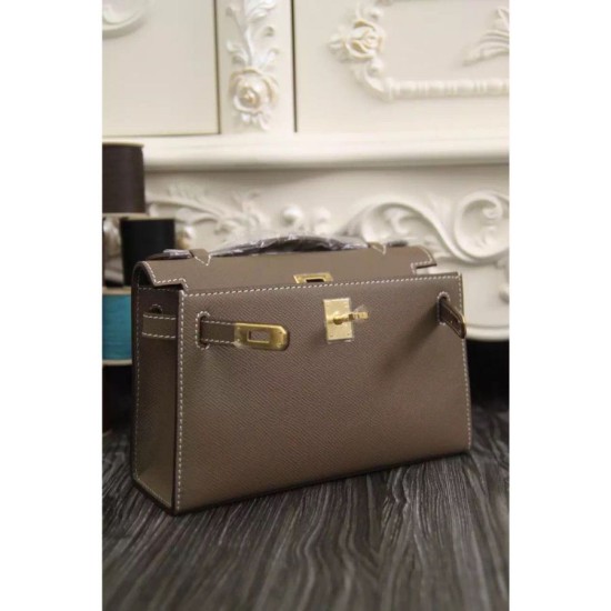 Replica Borse Hermes Kelly Pochette in pelle Etain Epsom