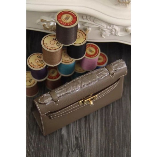 Replica Borse Hermes Kelly Pochette in pelle Etain Epsom