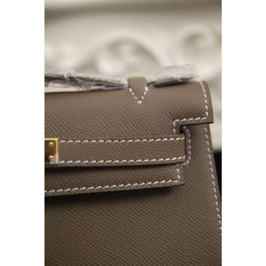 Replica Borse Hermes Kelly Pochette in pelle Etain Epsom