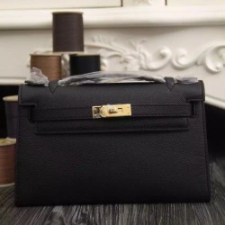 Replica Borse Hermes Kelly Pochette in pelle nera Epsom