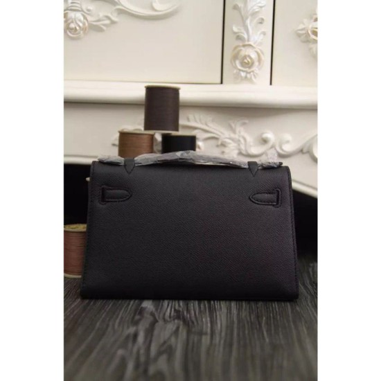 Replica Borse Hermes Kelly Pochette in pelle nera Epsom