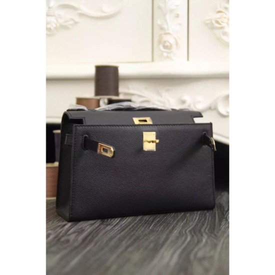 Replica Borse Hermes Kelly Pochette in pelle nera Epsom
