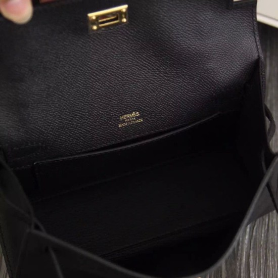 Replica Borse Hermes Kelly Pochette in pelle nera Epsom