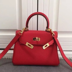 Replica Borsa Hermes Kelly 25CM Rosso Clemence Pelle