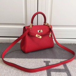 Replica Borsa Hermes Kelly 25CM Rosso Clemence Pelle