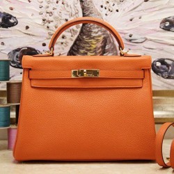 Replica Borsa Kelly Hermes 28cm 32cm arancione Pelle Clemence
