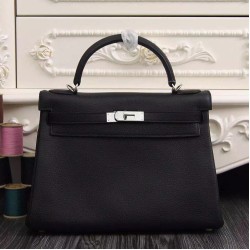 Replica Borsa Kelly Hermes 28cm 32cm  Nero Pelle Clemence