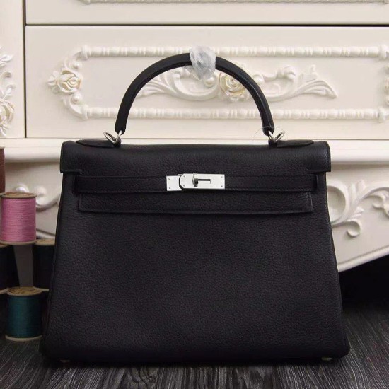 Replica Borsa Kelly Hermes 28cm 32cm  Nero Pelle Clemence