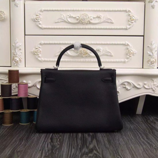 Replica Borsa Kelly Hermes 28cm 32cm  Nero Pelle Clemence