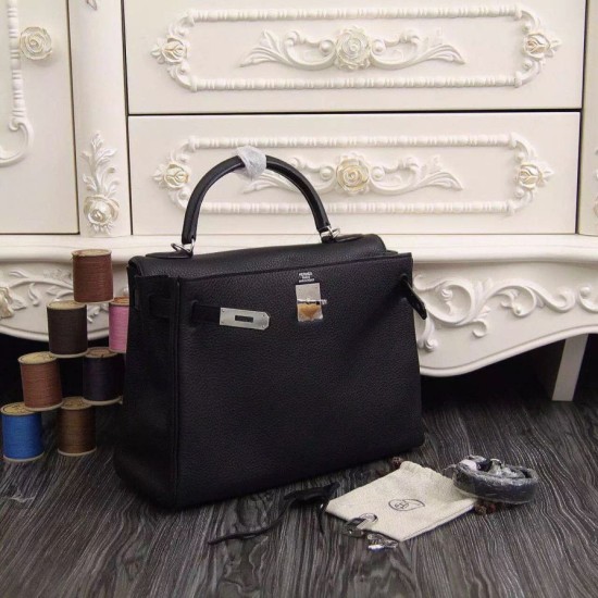 Replica Borsa Kelly Hermes 28cm 32cm  Nero Pelle Clemence