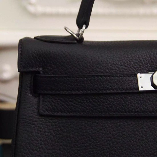 Replica Borsa Kelly Hermes 28cm 32cm  Nero Pelle Clemence