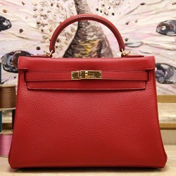 Replica Borsa Kelly Hermes 28cm 32cm Rosso Pelle Clemence