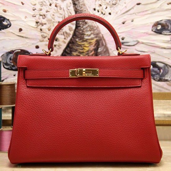 Replica Borsa Kelly Hermes 28cm 32cm Rosso Pelle Clemence