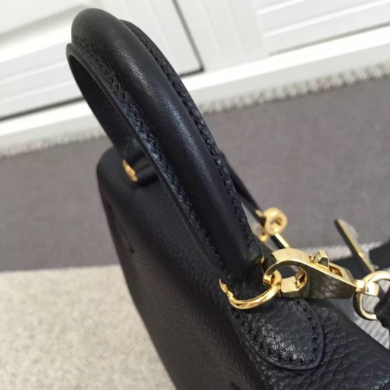 Replica Borse Hermes Kelly 25CM Nero Clemence Pelle