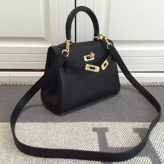 Replica Borse Hermes Kelly 25CM Nero Clemence Pelle