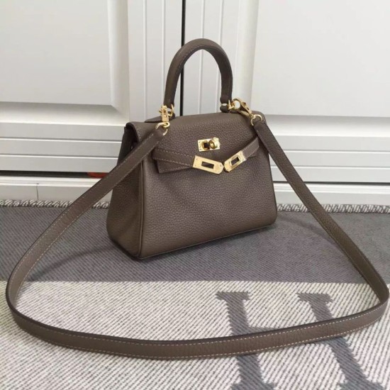Replica Hermes Kelly 20 CM Borsa étoupe Clemence Pelle