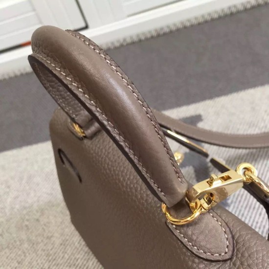 Replica Hermes Kelly 20 CM Borsa étoupe Clemence Pelle