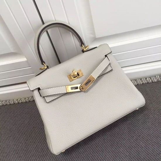 Replica Hermes Kelly 20 CM Borsa Ivory Clemence Pelle