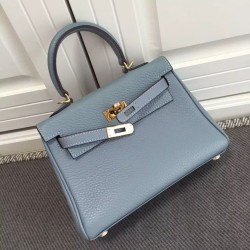 Replica Hermes Kelly 25CM Borsa Blu Lake Clemence Pelle
