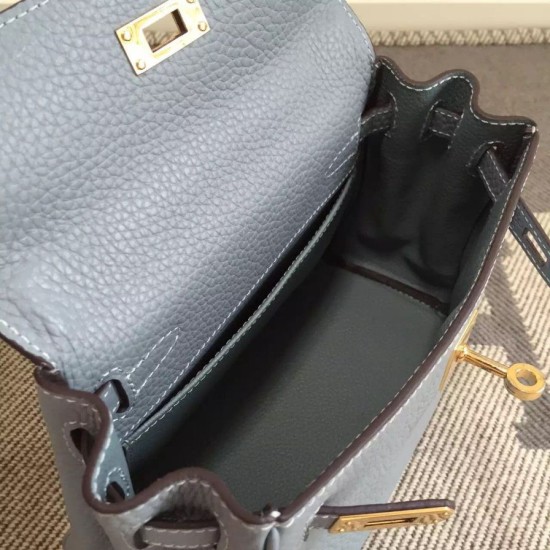 Replica Hermes Kelly 25CM Borsa Blu Lake Clemence Pelle