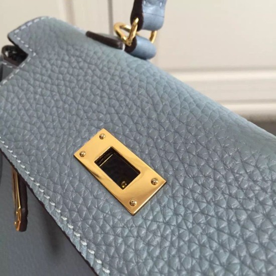 Replica Hermes Kelly 25CM Borsa Blu Lake Clemence Pelle