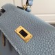 Replica Hermes Kelly 25CM Borsa Blu Lake Clemence Pelle