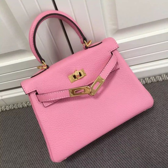 Replica Hermes Kelly 25CM Borsa rosa Clemence Pelle