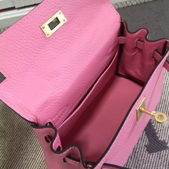 Replica Hermes Kelly 25CM Borsa rosa Clemence Pelle