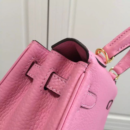 Replica Hermes Kelly 25CM Borsa rosa Clemence Pelle