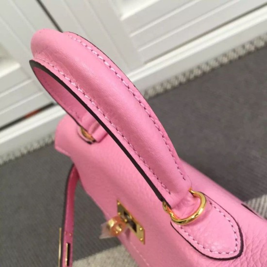 Replica Hermes Kelly 25CM Borsa rosa Clemence Pelle