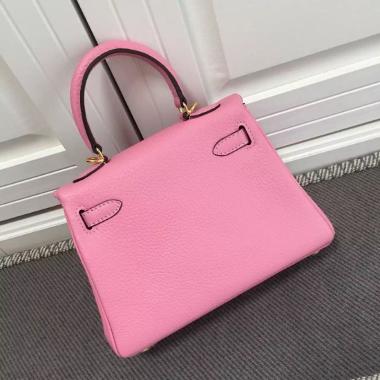 Replica Hermes Kelly 25CM Borsa rosa Clemence Pelle