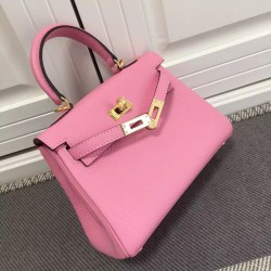 Replica Hermes Kelly 25CM Borsa rosa Clemence Pelle