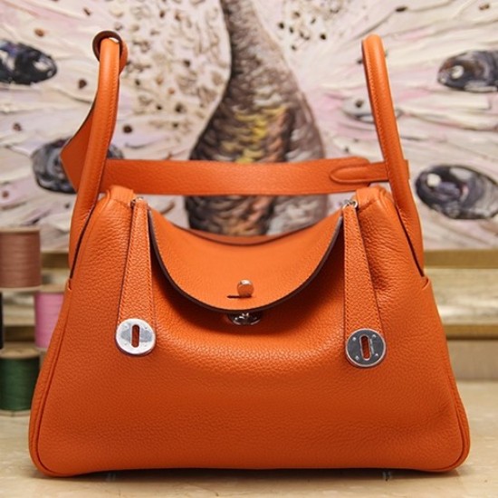 Replica Hermes Lindy 26cm 30cm 34cm Borsa in Cuoio Arancione
