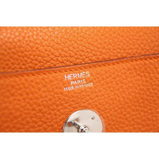 Replica Hermes Lindy 26cm 30cm 34cm Borsa in Cuoio Arancione