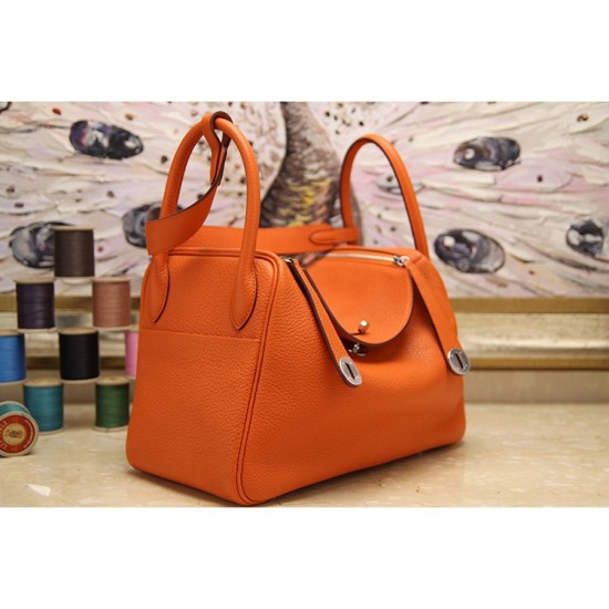 Replica Hermes Lindy 26cm 30cm 34cm Borsa in Cuoio Arancione