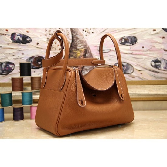 Replica Hermes Lindy 26cm 30cm 34cm Borsa in pelle marrone