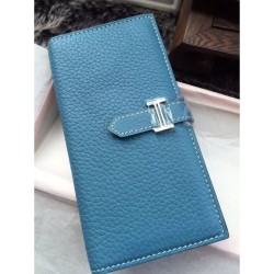 Replica Hermes Bearn Portafoglio In Blue Jean pelle