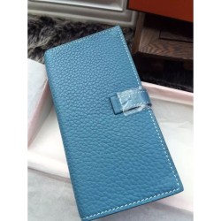 Replica Hermes Bearn Portafoglio In Blue Jean pelle