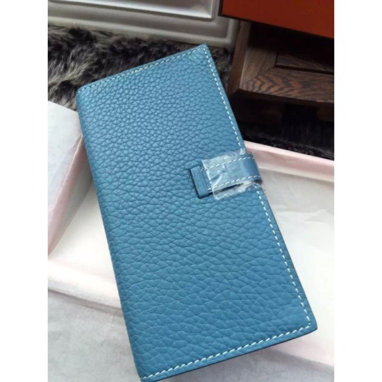 Replica Hermes Bearn Portafoglio In Blue Jean pelle