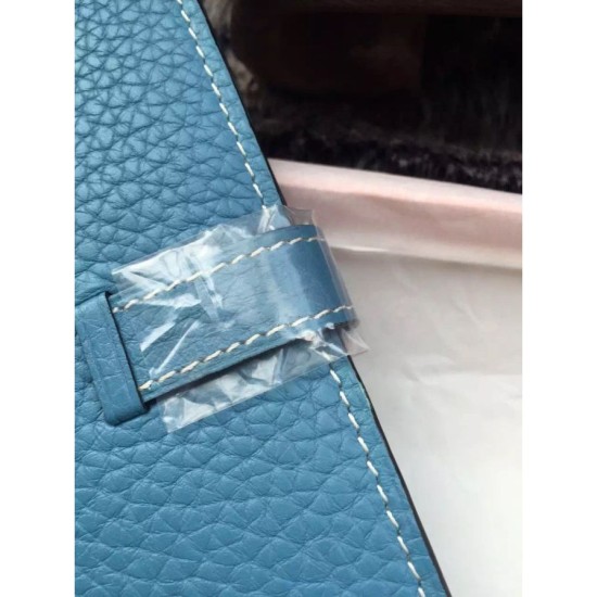 Replica Hermes Bearn Portafoglio In Blue Jean pelle