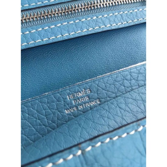 Replica Hermes Bearn Portafoglio In Blue Jean pelle