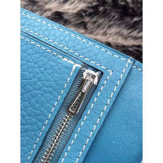 Replica Hermes Bearn Portafoglio In Blue Jean pelle