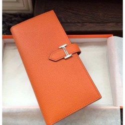 Replica Hermes Bearn Portafoglio in pelle arancione Epsom