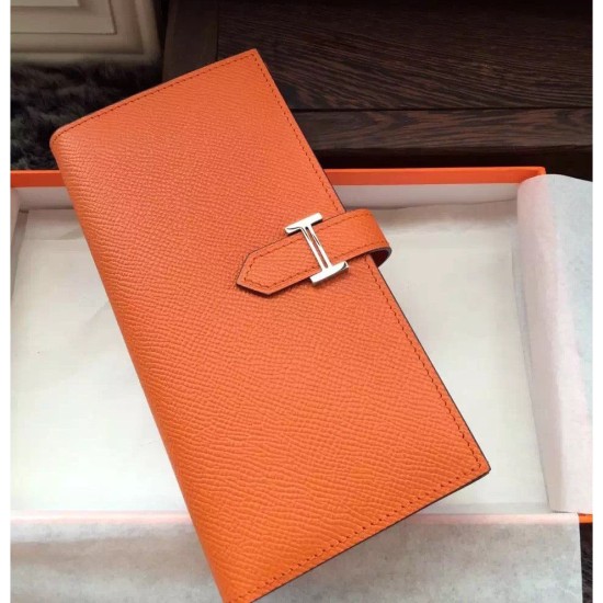 Replica Hermes Bearn Portafoglio in pelle arancione Epsom