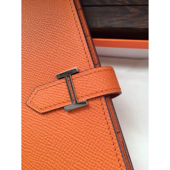 Replica Hermes Bearn Portafoglio in pelle arancione Epsom