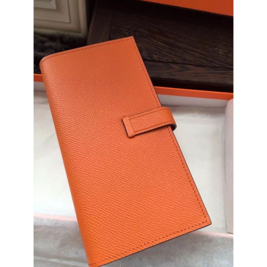 Replica Hermes Bearn Portafoglio in pelle arancione Epsom