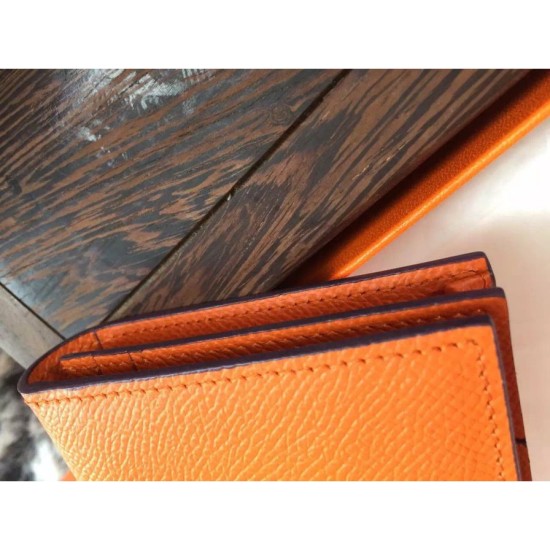 Replica Hermes Bearn Portafoglio in pelle arancione Epsom