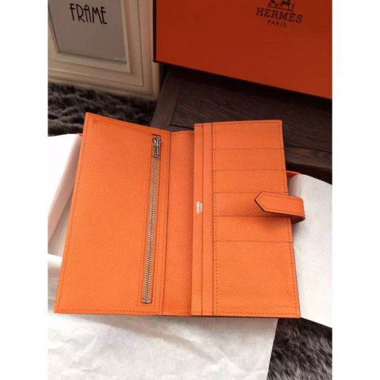 Replica Hermes Bearn Portafoglio in pelle arancione Epsom
