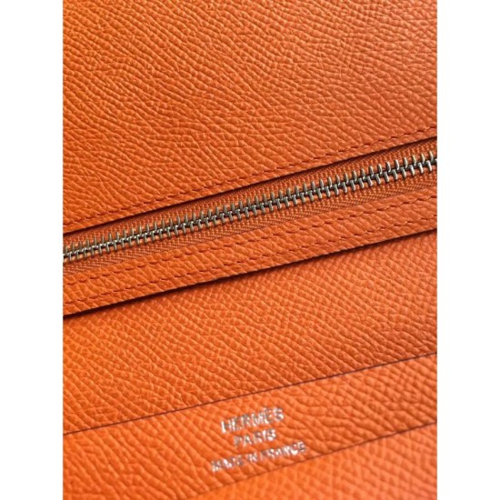 Replica Hermes Bearn Portafoglio in pelle arancione Epsom