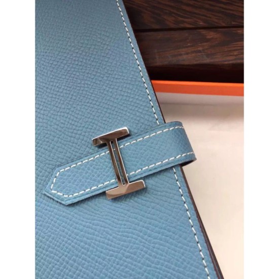 Replica Hermes Bearn Portafoglio in pelle blu Jean Epsom